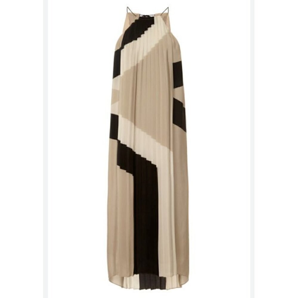 Tibi Revolve Maritime Border Midi Dress Size 0 NWT Ecru Multi Pleated Silk - Picture 3 of 16